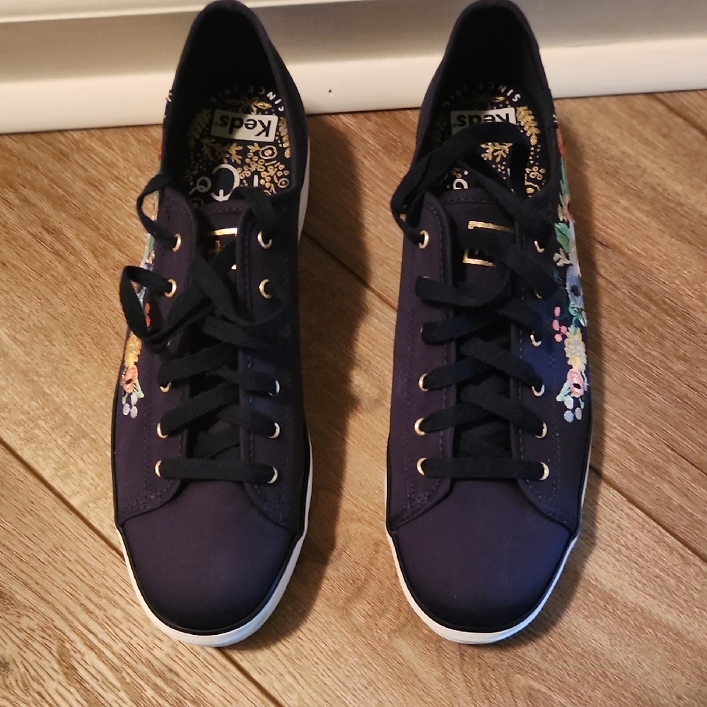 Keds Blue Sneakers with Floral Pattern and White Rubber Sole